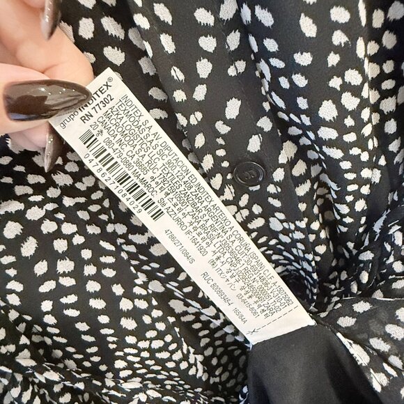 Zara Size S Black And White Polka Dot Flounce Mini Shirt Dress Long Sleeve - Picture 14 of 14